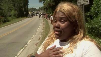 Mother outside of school after shooting