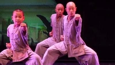 Shaolin monks on stage in Singapore