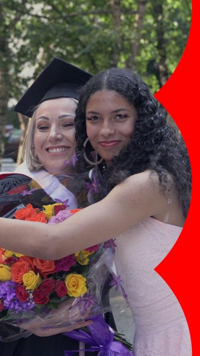 Mother and daughter hugging on her graduation day