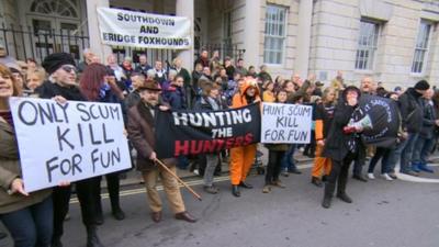 Boxing Day anti-hunt protest in Lewes, East Sussex