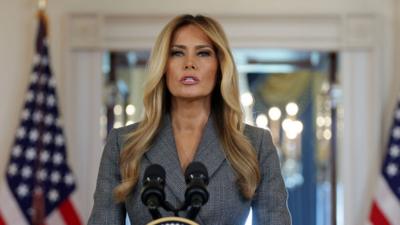 Melania Trump speaks at a presser.