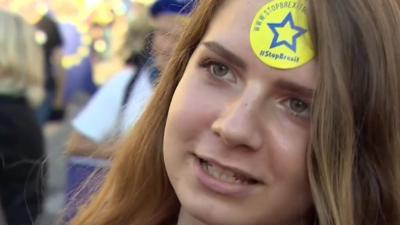 Young woman on Brexit protest march