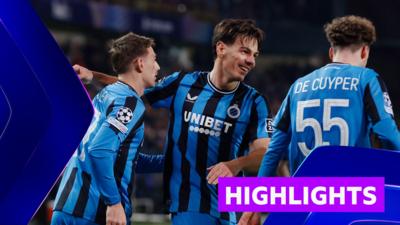 Club Brugge players celebrating after beating Sporting CP