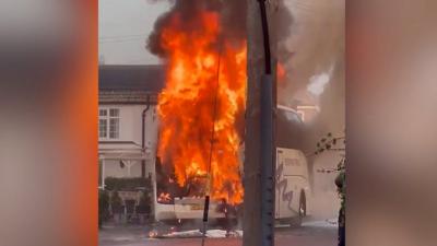 School bus on fire in Trimley St Mary