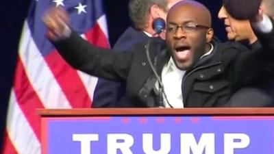 Jedidiah Brown on stage at the Donald Trump rally in Chicago