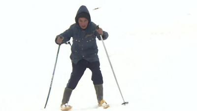 A boy skiing in Afghanistan