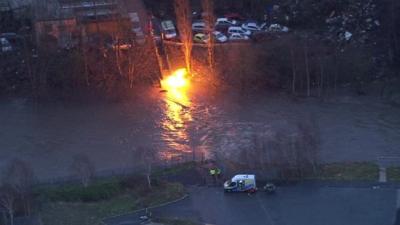 Aerial footage of gas explosion in Radcliffe, Greater Manchester