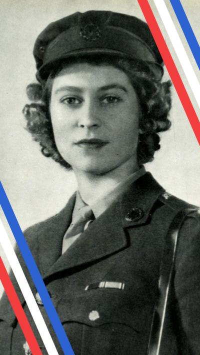 Black and white photo of a young Princess Elizabeth in military uniform