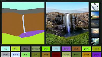 A basic doodle of a waterfall (L) and a photo realistic version (R)