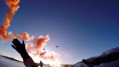 Sea King helicopter fly over Loch Lomond