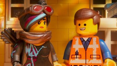 Lucy/Wyldstyle and Emmet in a scene from the animated adventure The LEGO Movie 2: The Second Part