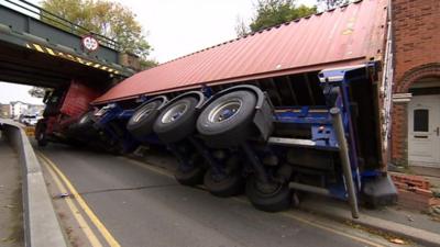 Overturned lorry