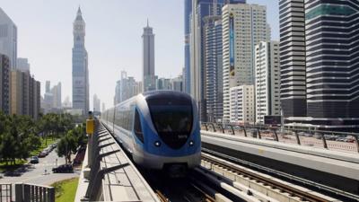 A metro train in Dubai