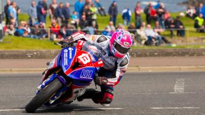 Lee Johnston in action during Thursday practice at the NW200