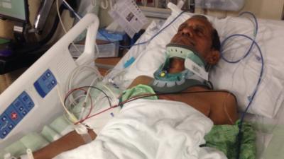 Sureshbhai Patel lies in hospital after the incident