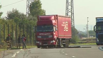 Trucks on Calais motorway