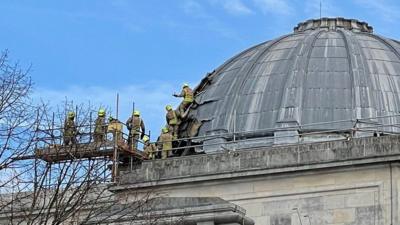 Firefighters on the roof of the museum