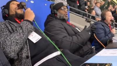 L-R: Danny Gabbidon, Nathan Blake and commentator Mark Poyser