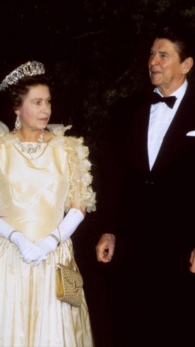 Queen Elizabeth II and Ronald Reagan during the monarch's State Visit to the US, 3rd March 1983.