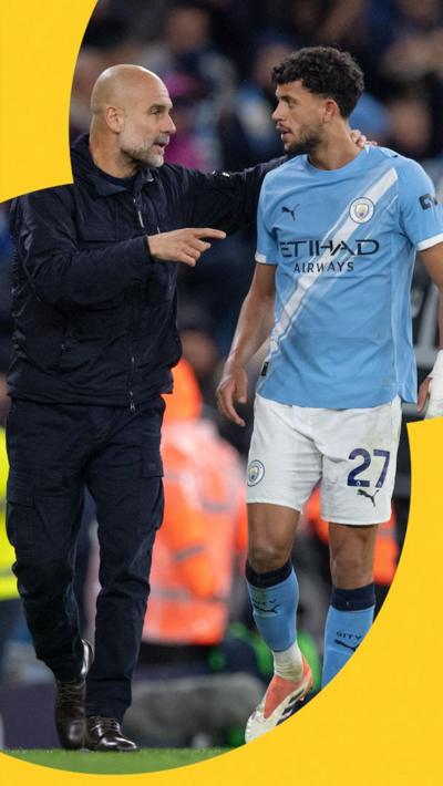 Matheus Nunes speaks to Pep Guardiola