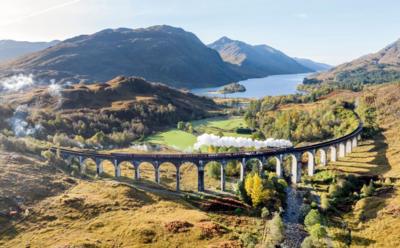 A steam train crossed the Glenfinnan Viaduct 