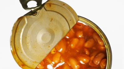 An opened can of beans