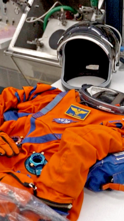The Orion spacesuit is seen at the Johnson Space Center