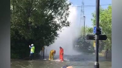 Fire crews have been pumping water after the pipe burst in Newburn, Newcastle.