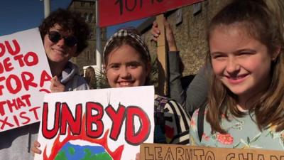 Children protesting in Cardiff