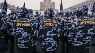 Men from the Ukranian far right group National Militia