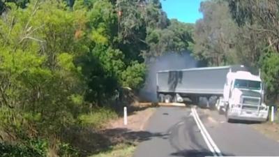 Truck veers out of control in Victoria, Australia