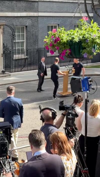 A lectern is placed in Downing Street 