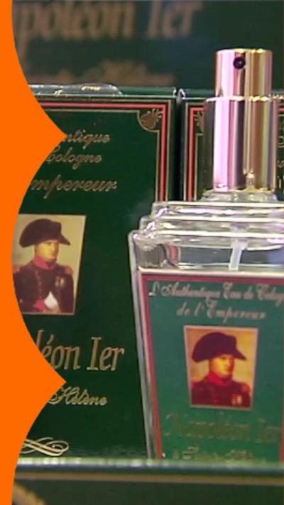Image of a green perfume bottle with a picture of Napoleon on the front.
