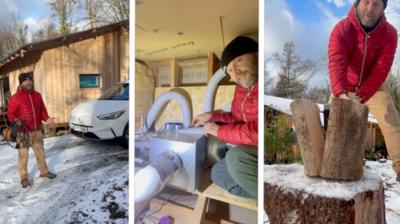 Marcus Beck explaining how he heats his eco-home in the cold weather