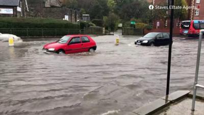 A car driving through water