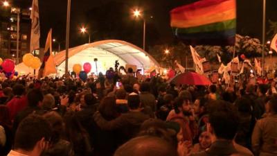 People gather in square