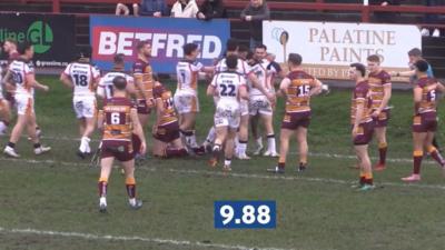 Catalans celebrate Nick Cotric's try against Batley