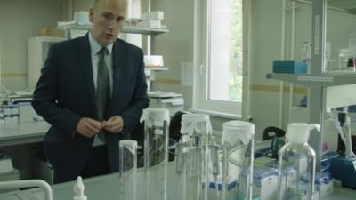 Dan Roan inside Moscow drug-testing lab