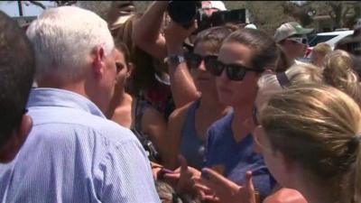 Mike Pence speaks to people in Rockport