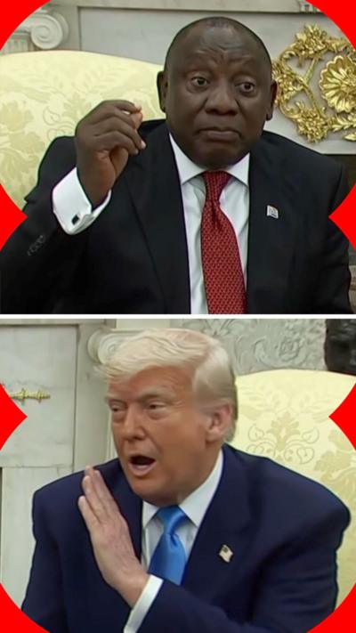 Composite image with Cyril Ramaphosa on top with Donald Trump below