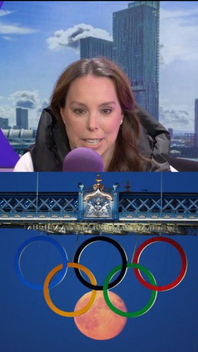 Split screen of Beth Tweddle and the Olympic Rings