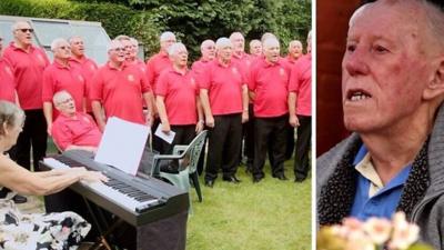 composite of choir and pensioner