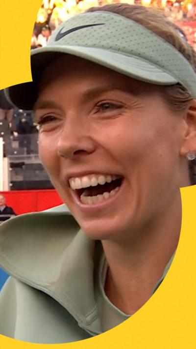 Katie Boulter smiling in on court interview 