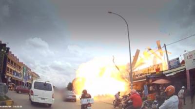 Petrol station explosion in Cambodia