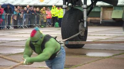 Dave Johnson pulling Just Jane along the runway at East Kirkby