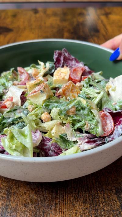 Halloumi salad with tzatziki dressing