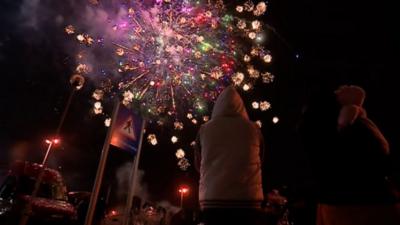 Children watching firework display