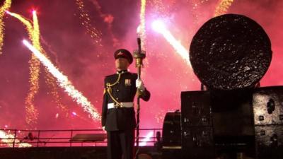 Soldier and fireworks