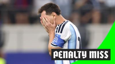 Argentina's Lionel Messi reacts to missing a penalty against Austria in the 2026 World Cup