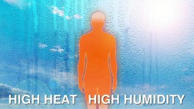 A animation showing a human body, red with heat in comparison to the blue background.